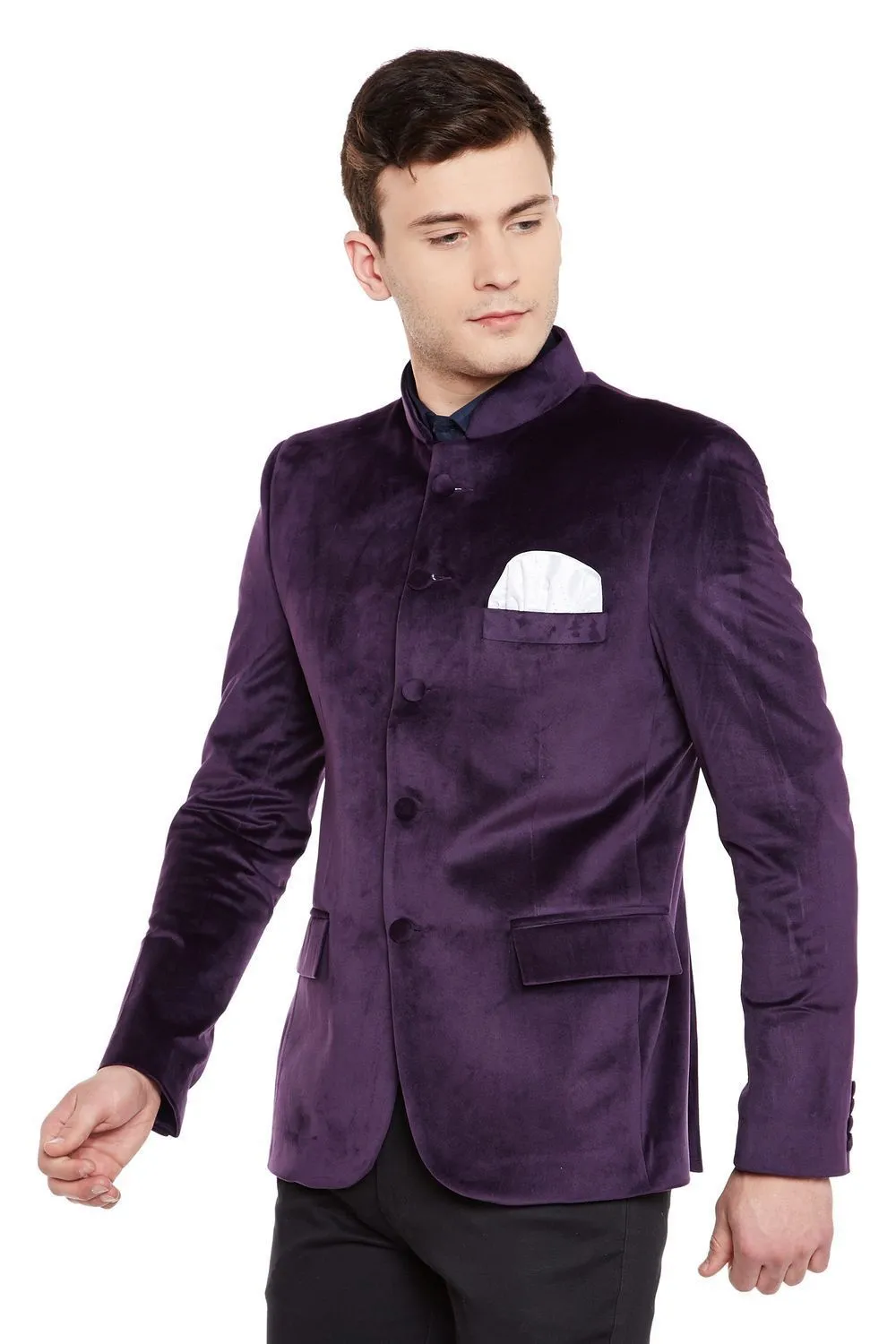 Dust-Free Cotton Velvet Purple Bandhgala