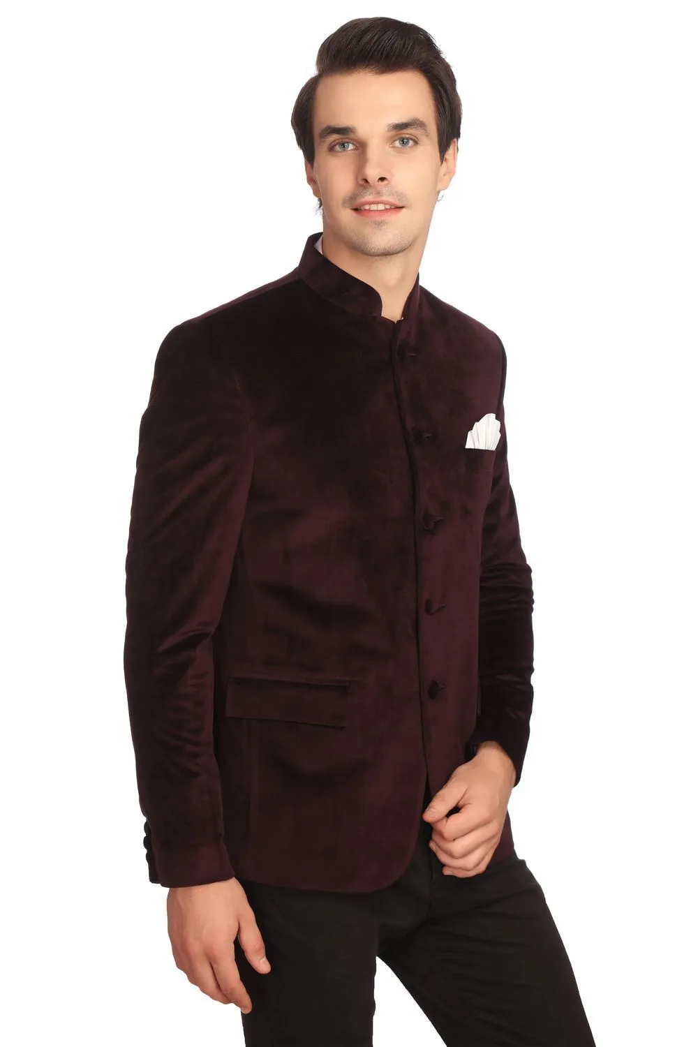 Dust-Free Cotton Velvet Purple Bandhgala