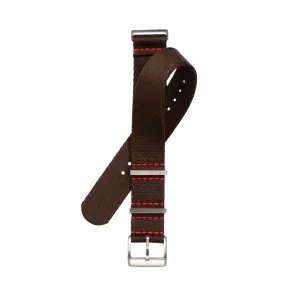 Eco-Friendly  Nylon Military  Watch Strap - Brown Red Stitches