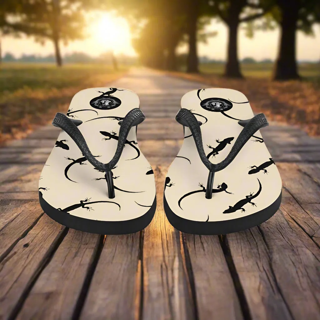 Eden Garden Beige Lizard Print Flip-Flops for Men And Women