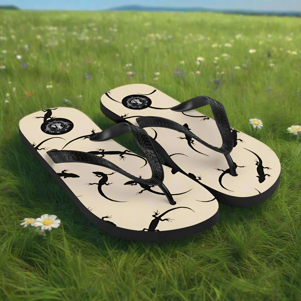 Eden Garden Beige Lizard Print Flip-Flops for Men And Women