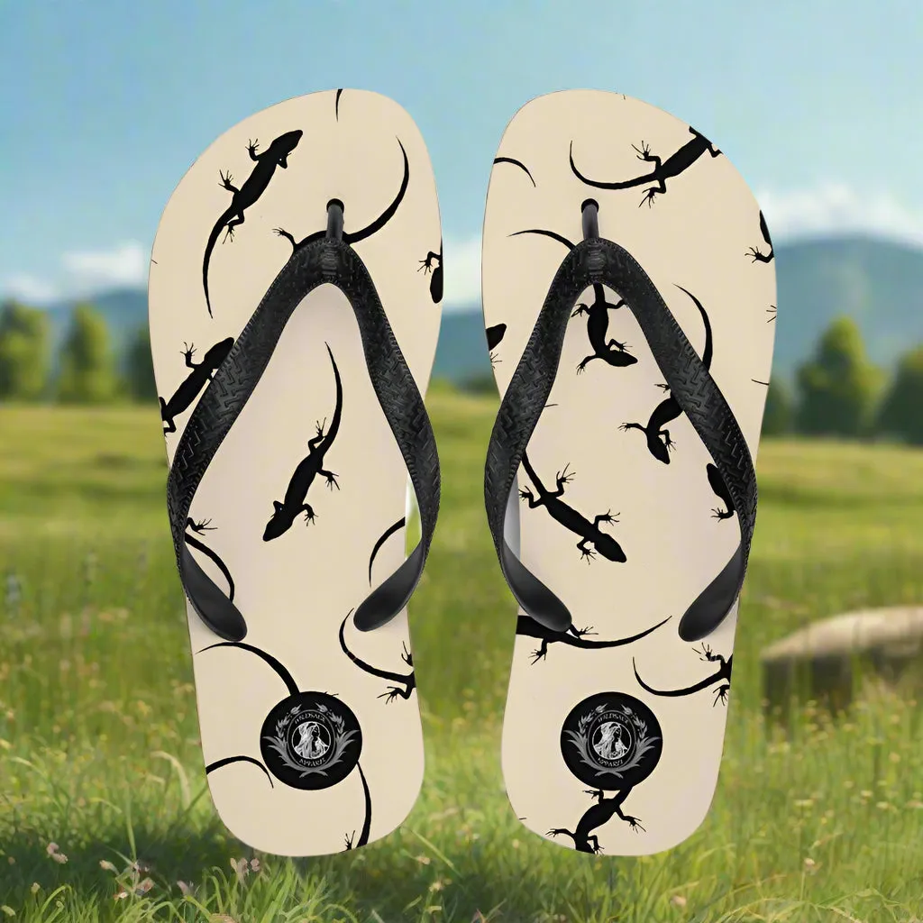 Eden Garden Beige Lizard Print Flip-Flops for Men And Women