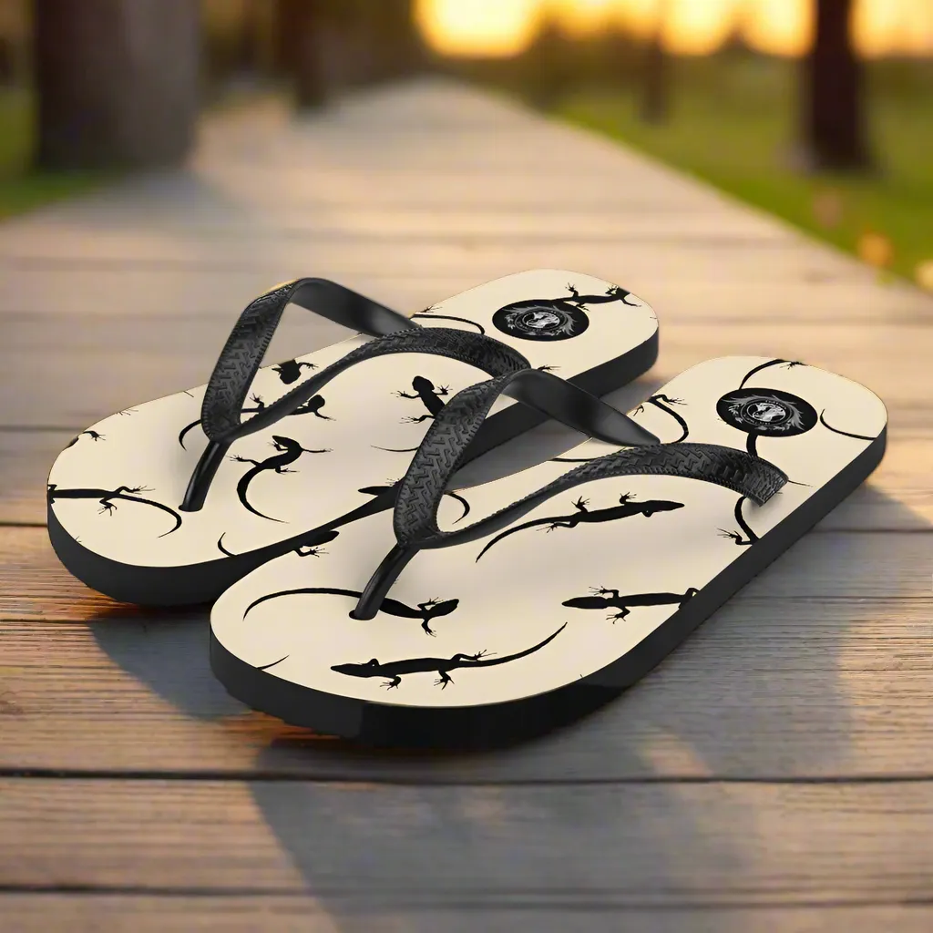 Eden Garden Beige Lizard Print Flip-Flops for Men And Women