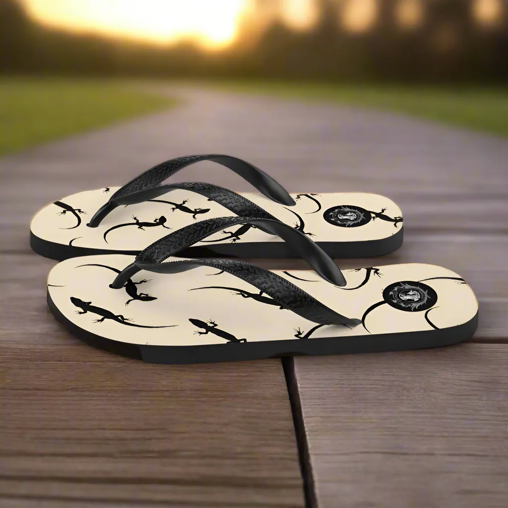 Eden Garden Beige Lizard Print Flip-Flops for Men And Women