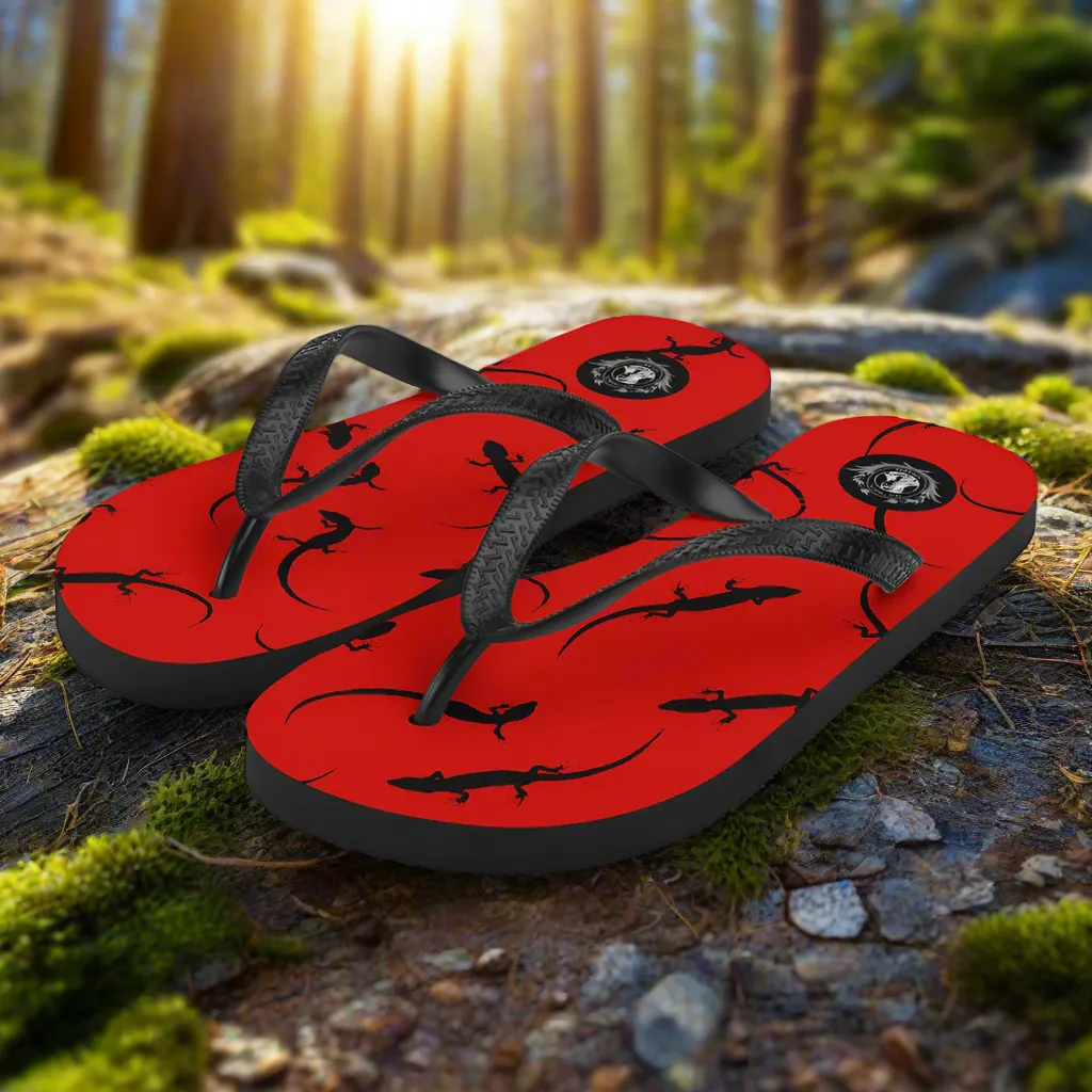 Eden Garden Red Lizard Print Flip Flops