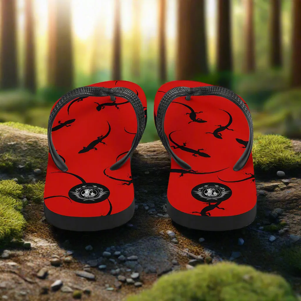 Eden Garden Red Lizard Print Flip Flops