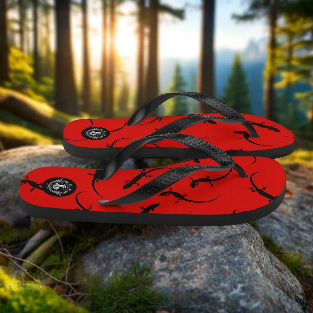 Eden Garden Red Lizard Print Flip Flops
