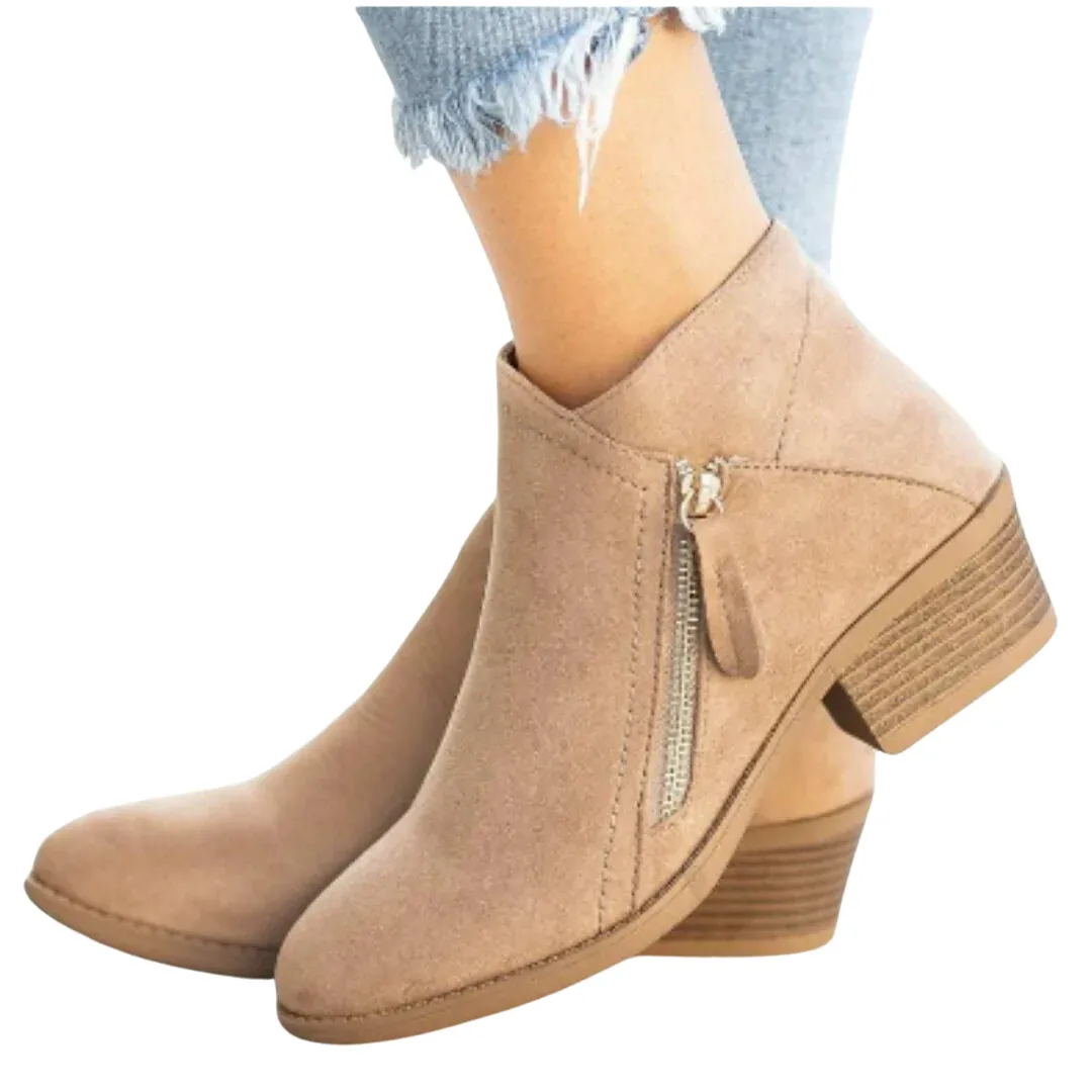 Ellie | Women Winter Warm Zip Ankle Boots | Heeled