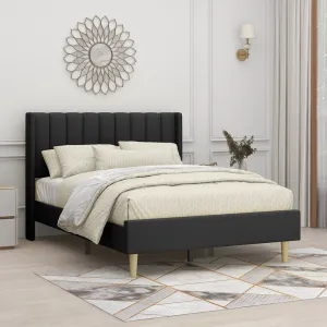 Eriksay Low Profile Upholstered Platform Bed with Wingback Headboard Wade Logan® Color: Black Linen Size: Full/Double