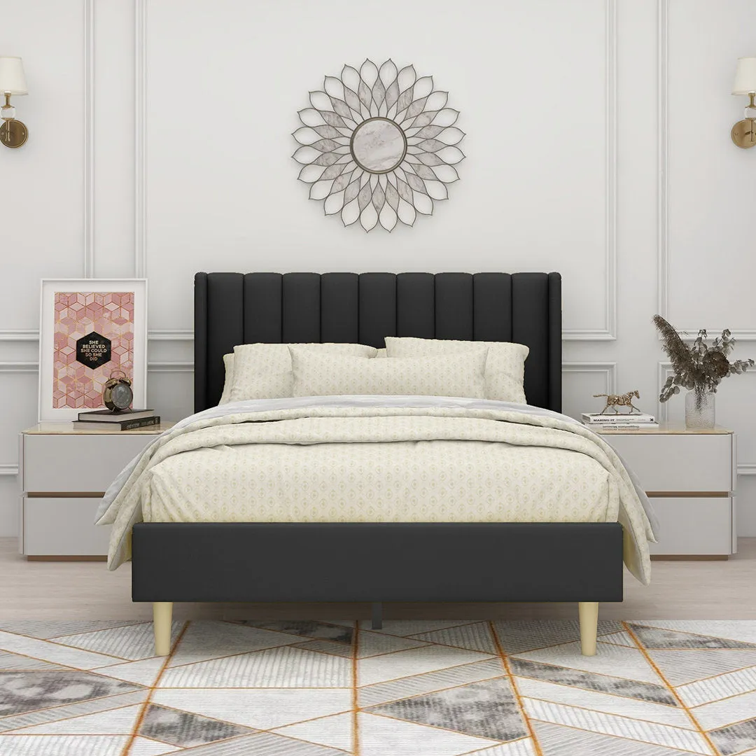 Eriksay Low Profile Upholstered Platform Bed with Wingback Headboard Wade Logan® Color: Black Linen Size: Full/Double