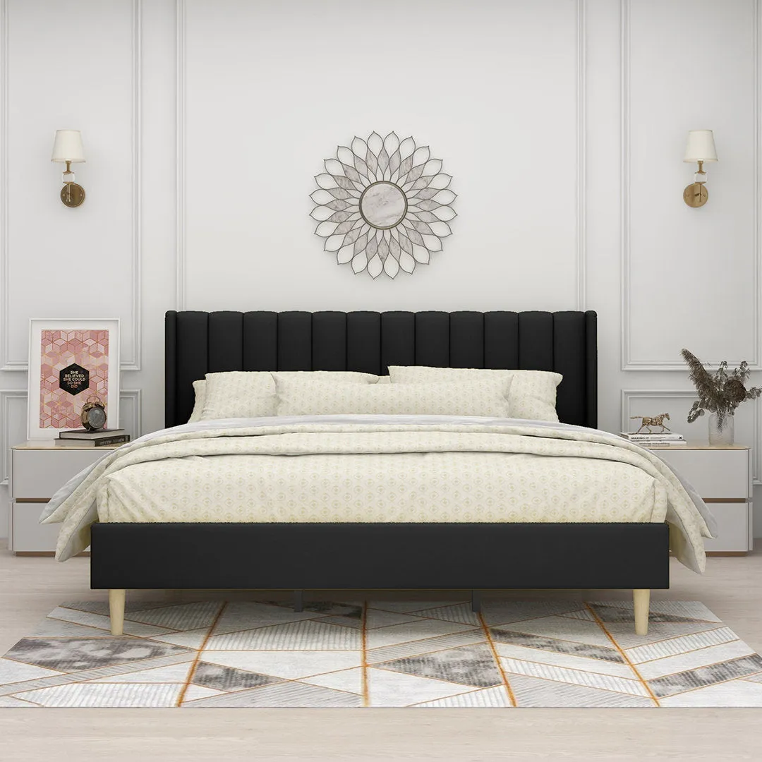 Eriksay Low Profile Upholstered Platform Bed with Wingback Headboard Wade Logan® Color: Black Linen Size: King