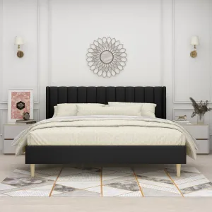 Eriksay Low Profile Upholstered Platform Bed with Wingback Headboard Wade Logan® Color: Black Linen Size: King