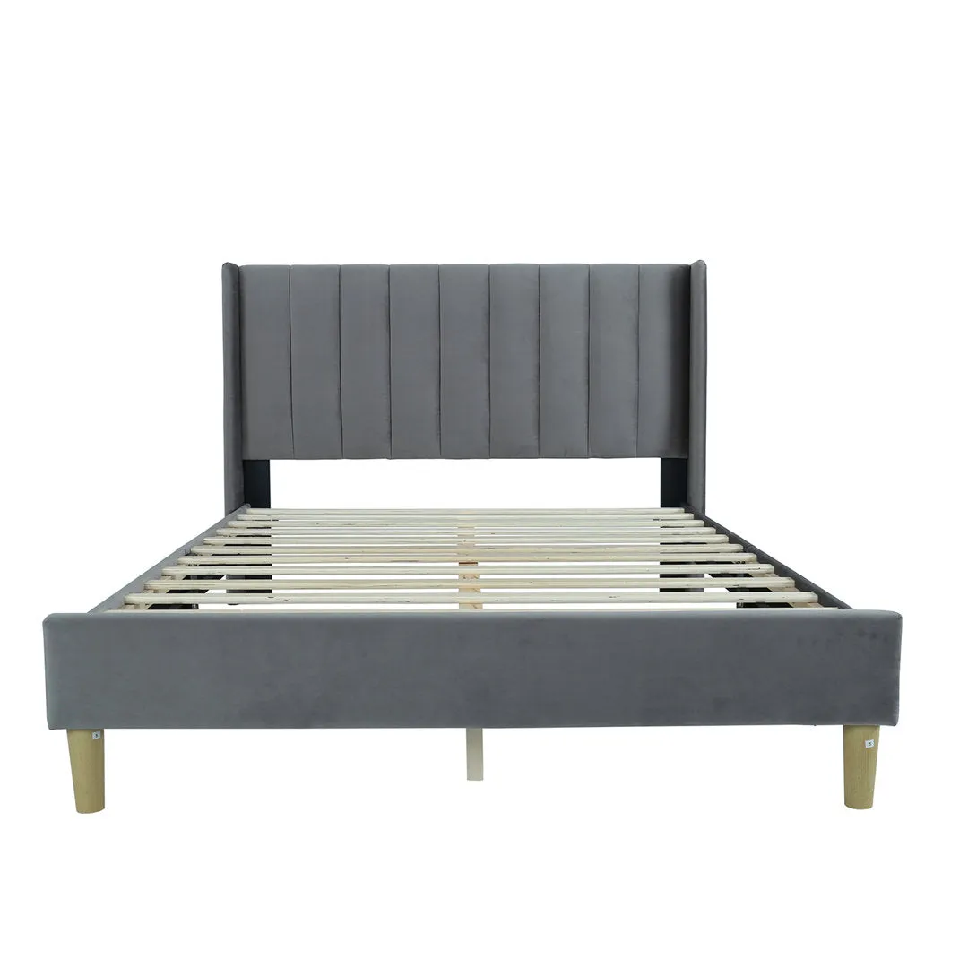 Eriksay Low Profile Upholstered Platform Bed with Wingback Headboard Wade Logan® Color: Dark Gray Velvet Size: Queen