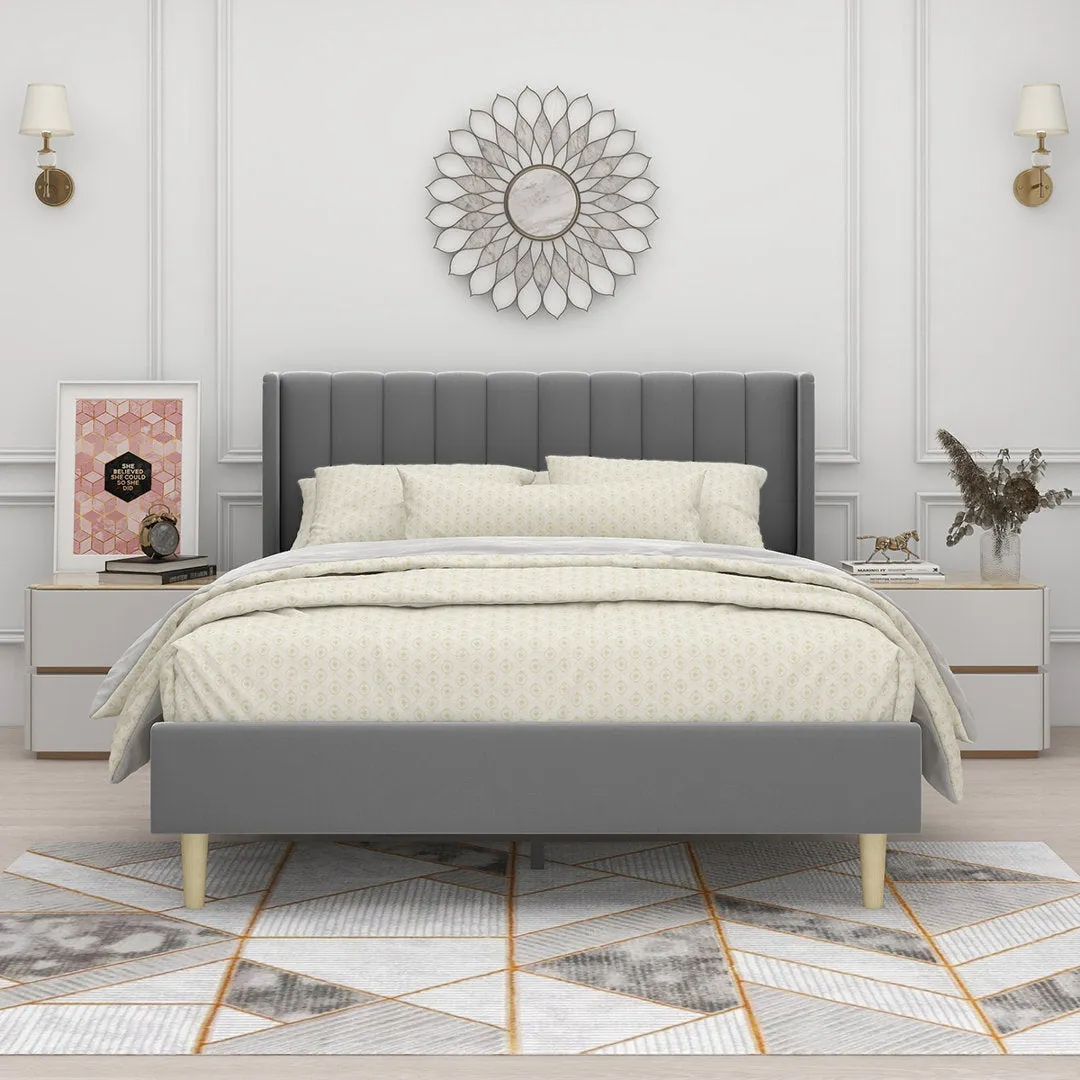 Eriksay Low Profile Upholstered Platform Bed with Wingback Headboard Wade Logan® Color: Dark Gray Velvet Size: Queen