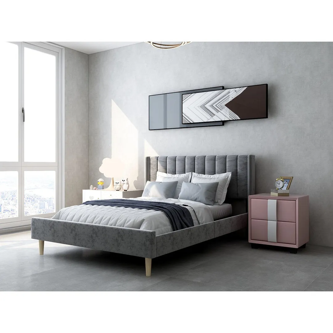 Eriksay Low Profile Upholstered Platform Bed with Wingback Headboard Wade Logan® Color: Dark Gray Velvet Size: Queen