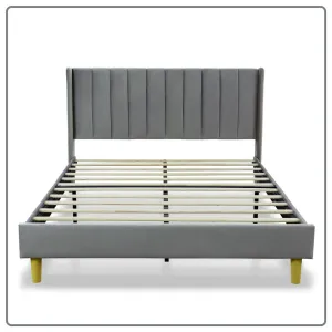 Eriksay Low Profile Upholstered Platform Bed with Wingback Headboard Wade Logan® Color: Dark Gray Velvet Size: Queen