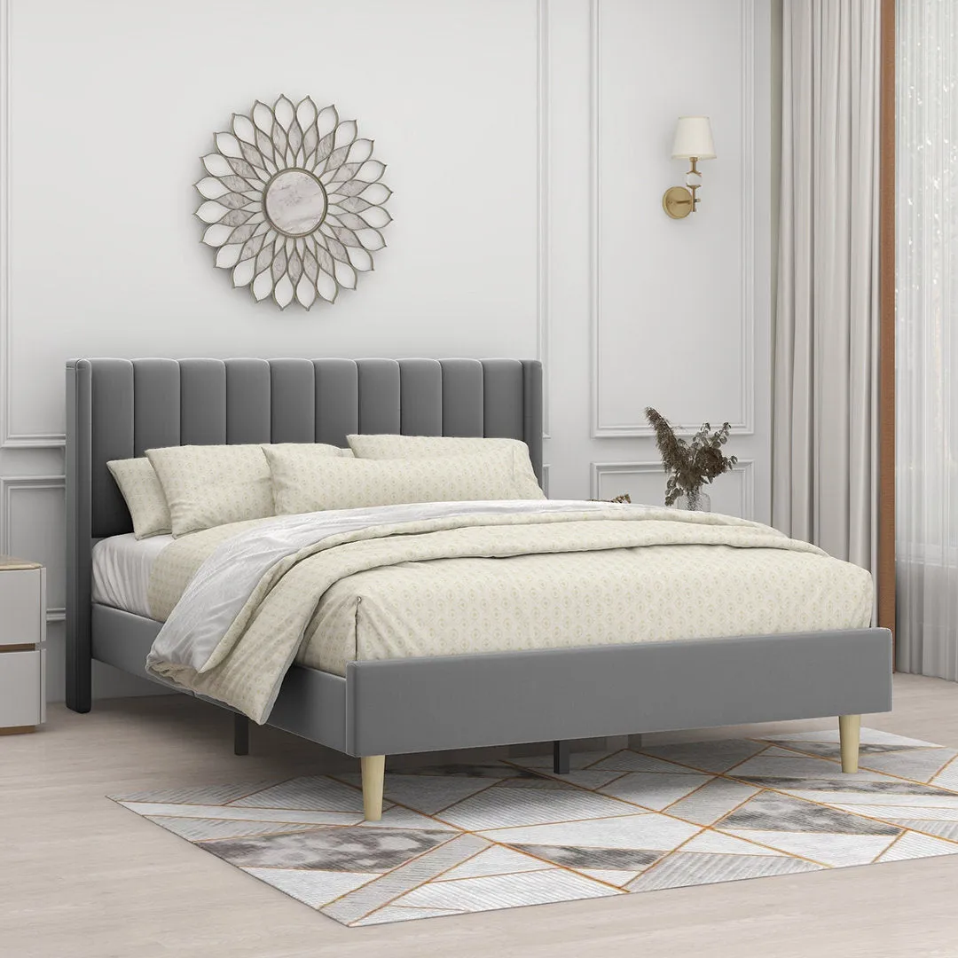Eriksay Low Profile Upholstered Platform Bed with Wingback Headboard Wade Logan® Color: Dark Gray Velvet Size: Queen