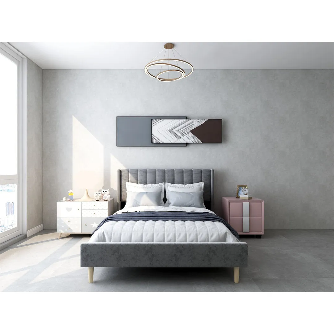 Eriksay Low Profile Upholstered Platform Bed with Wingback Headboard Wade Logan® Color: Dark Gray Velvet Size: Queen