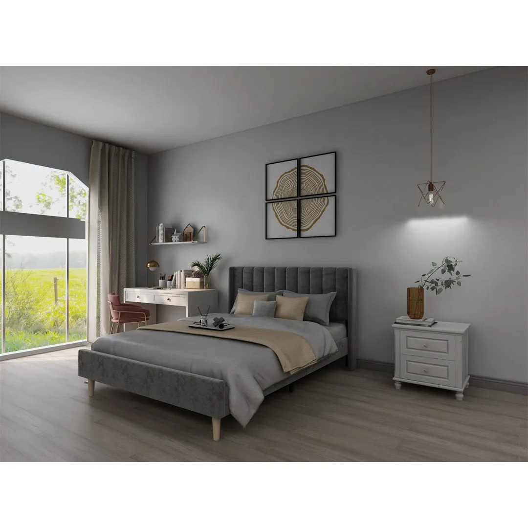 Eriksay Low Profile Upholstered Platform Bed with Wingback Headboard Wade Logan® Color: Dark Gray Velvet Size: Queen