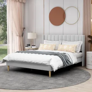 Eriksay Low Profile Upholstered Platform Bed with Wingback Headboard Wade Logan® Color: Light Gray Linen Size: Full/Double
