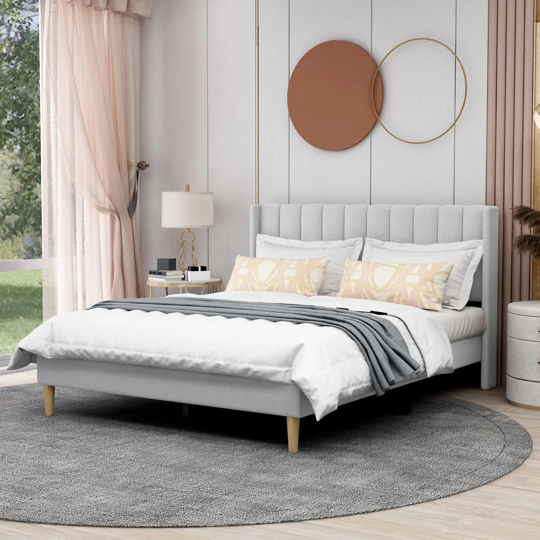 Eriksay Low Profile Upholstered Platform Bed with Wingback Headboard Wade Logan® Color: Light Gray Linen Size: Full/Double