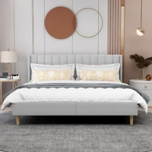 Eriksay Low Profile Upholstered Platform Bed with Wingback Headboard Wade Logan® Color: Light Gray Linen Size: King