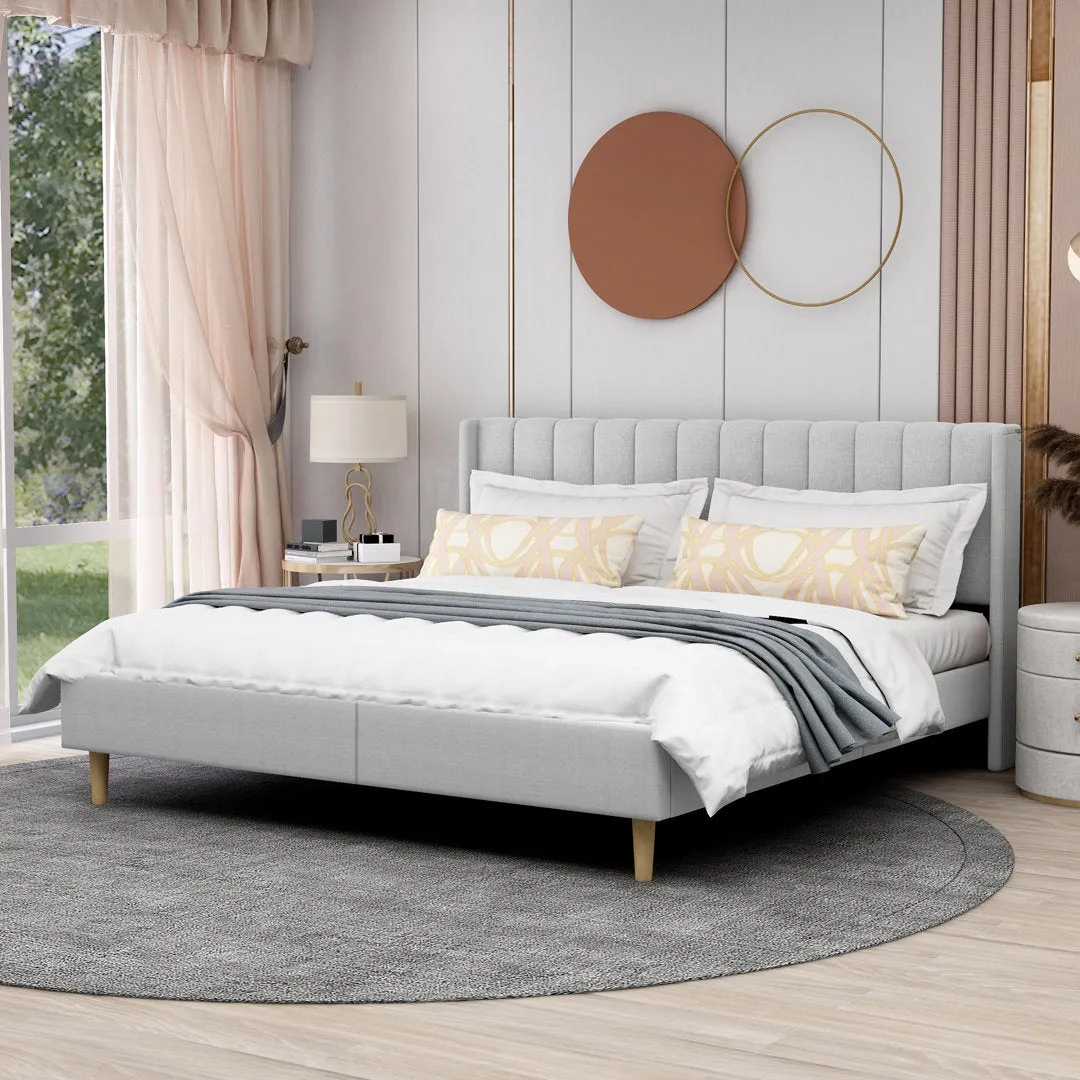 Eriksay Low Profile Upholstered Platform Bed with Wingback Headboard Wade Logan® Color: Light Gray Linen Size: King