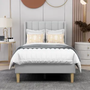 Eriksay Low Profile Upholstered Platform Bed with Wingback Headboard Wade Logan® Color: Light Gray Linen Size: Twin