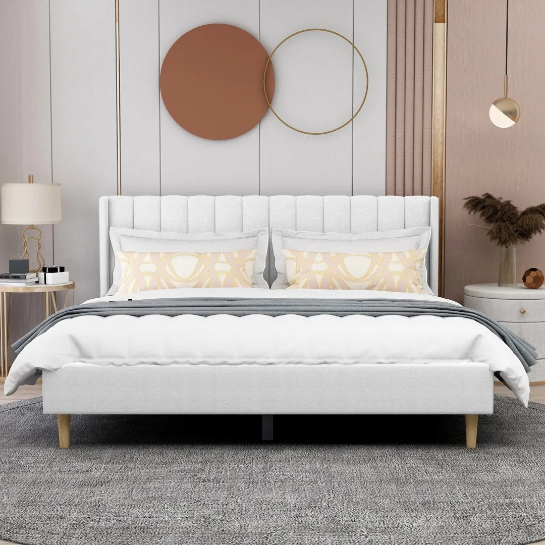 Eriksay Low Profile Upholstered Platform Bed with Wingback Headboard Wade Logan® Color: New White Linen Size: King