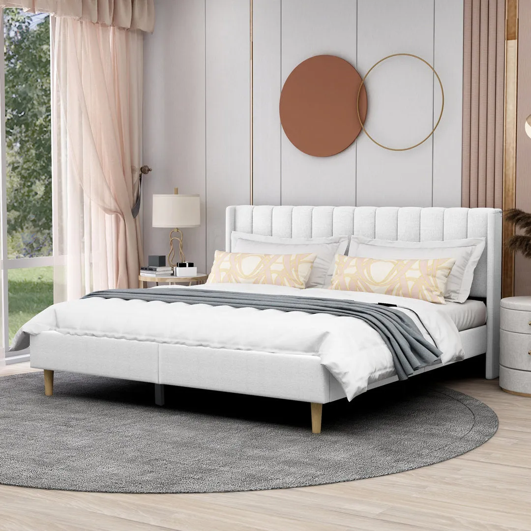 Eriksay Low Profile Upholstered Platform Bed with Wingback Headboard Wade Logan® Color: New White Linen Size: King