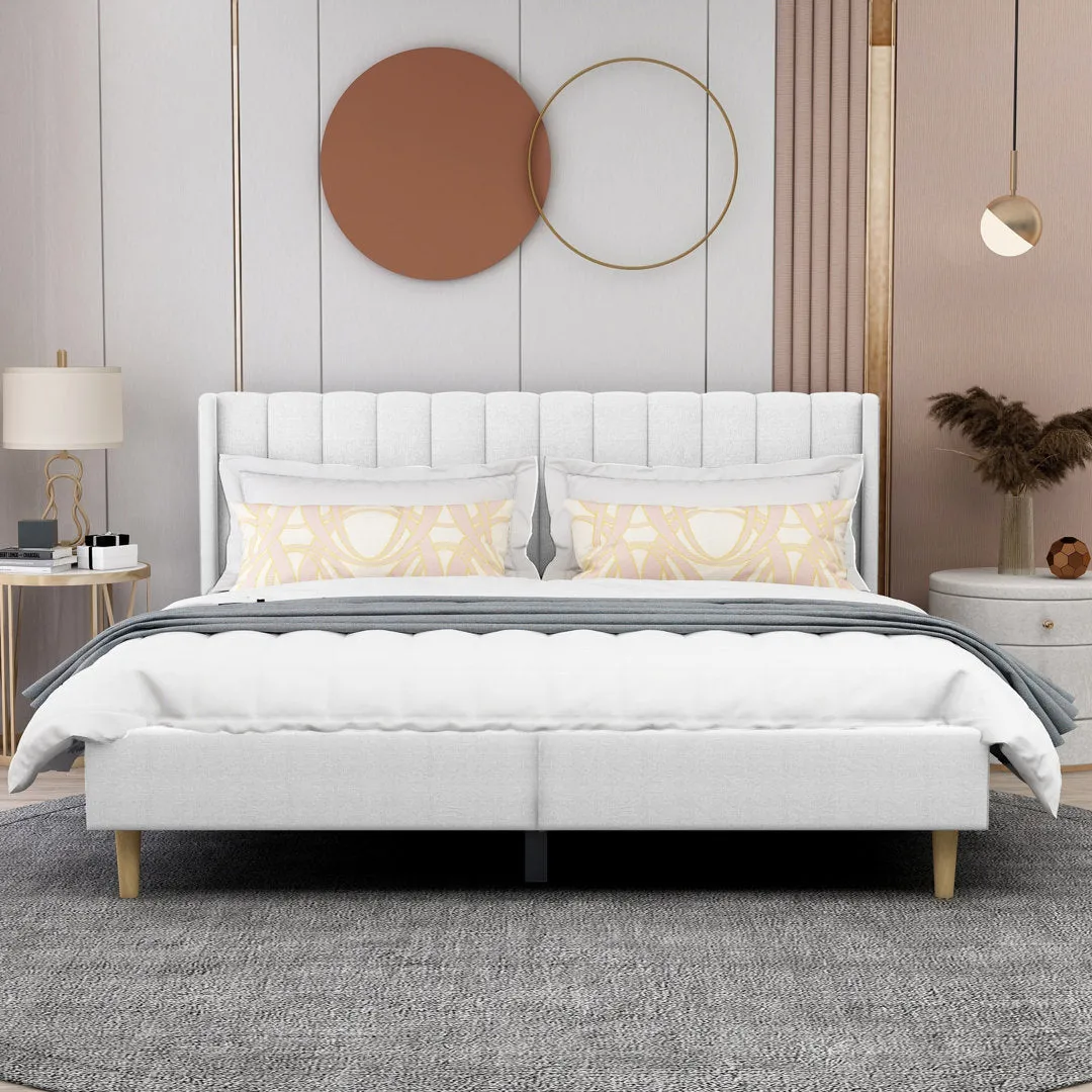 Eriksay Low Profile Upholstered Platform Bed with Wingback Headboard Wade Logan® Color: New White Linen Size: King