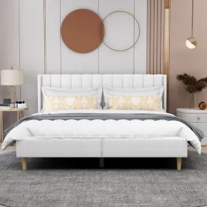 Eriksay Low Profile Upholstered Platform Bed with Wingback Headboard Wade Logan® Color: New White Linen Size: King