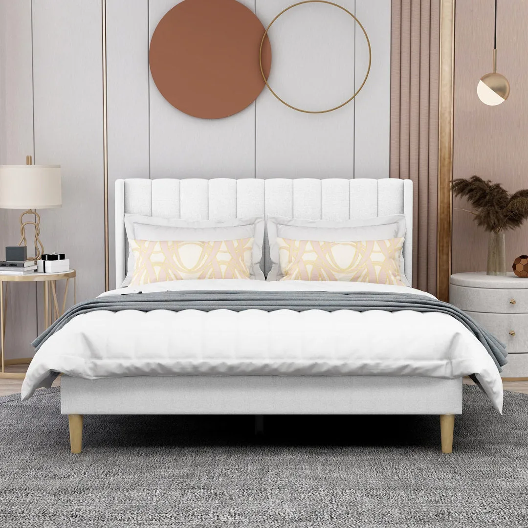 Eriksay Low Profile Upholstered Platform Bed with Wingback Headboard Wade Logan® Color: New White Linen Size: Queen