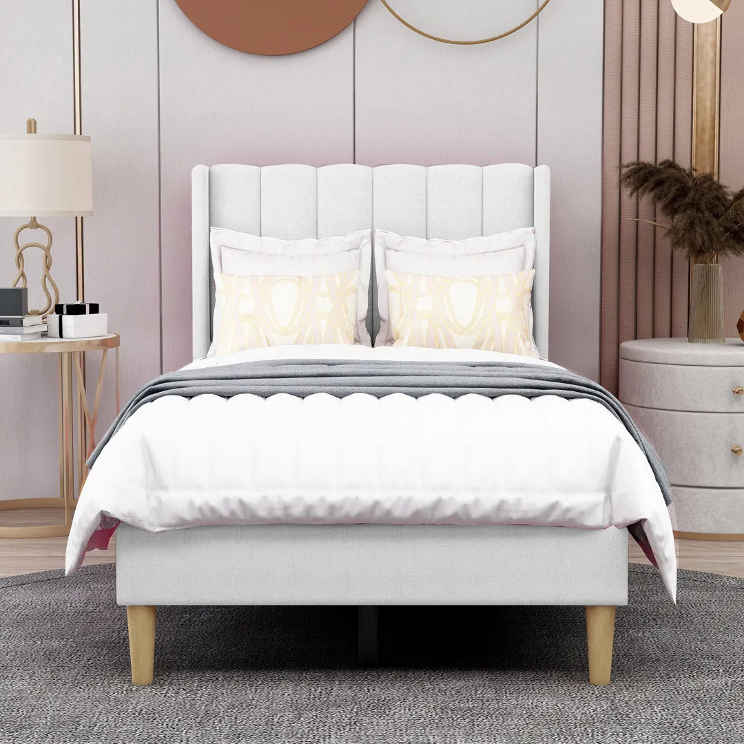 Eriksay Low Profile Upholstered Platform Bed with Wingback Headboard Wade Logan® Color: New White Linen Size: Twin