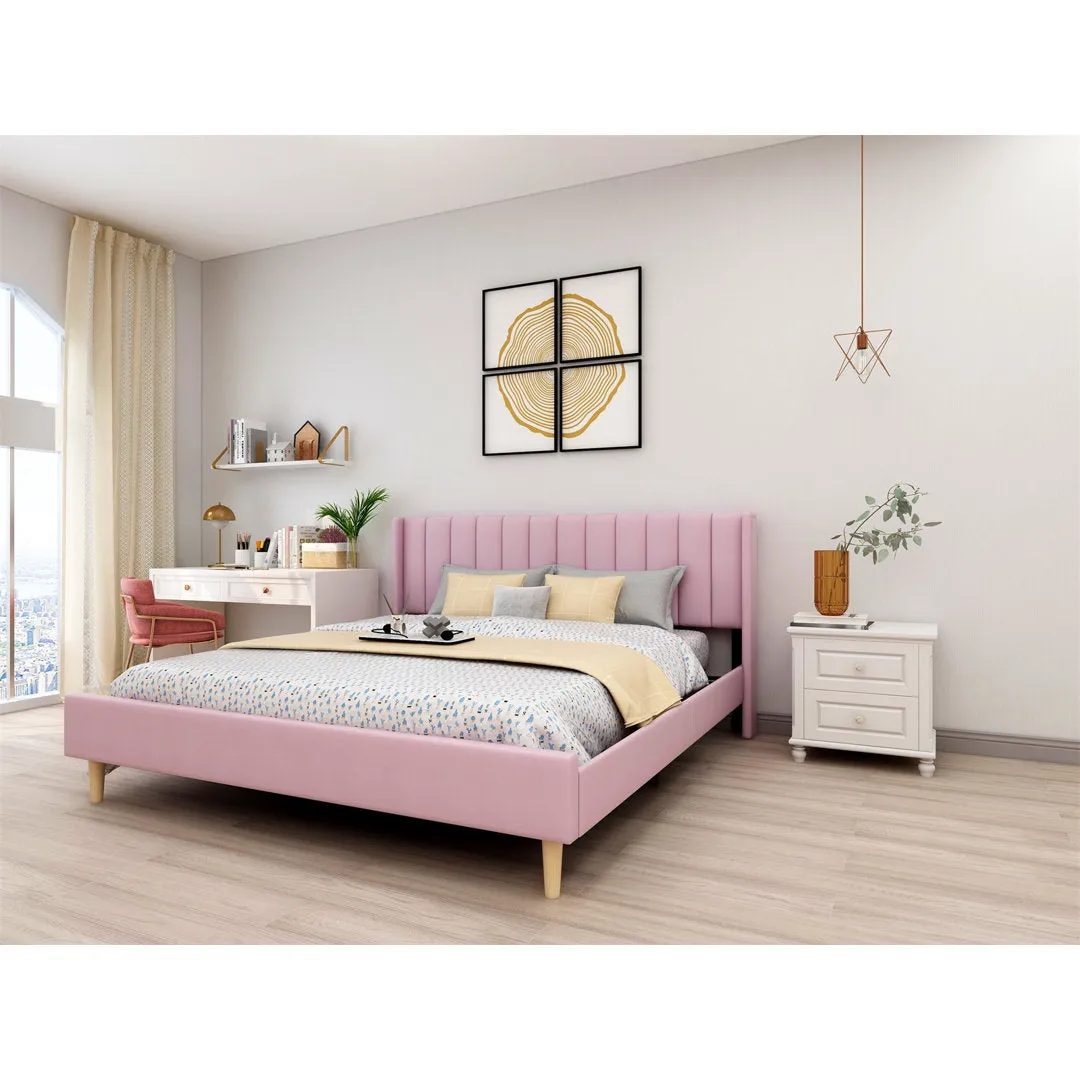 Eriksay Low Profile Upholstered Platform Bed with Wingback Headboard Wade Logan® Color: Pale Pink Velvet Size: King