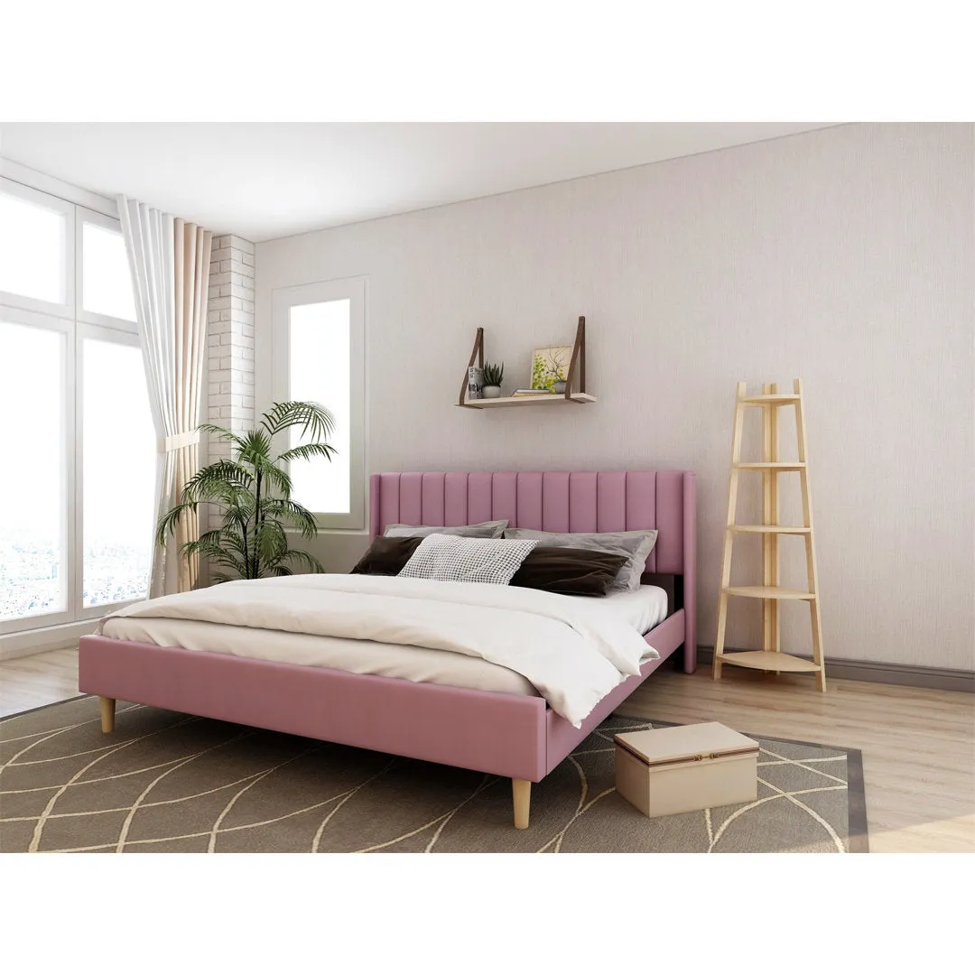 Eriksay Low Profile Upholstered Platform Bed with Wingback Headboard Wade Logan® Color: Pale Pink Velvet Size: King