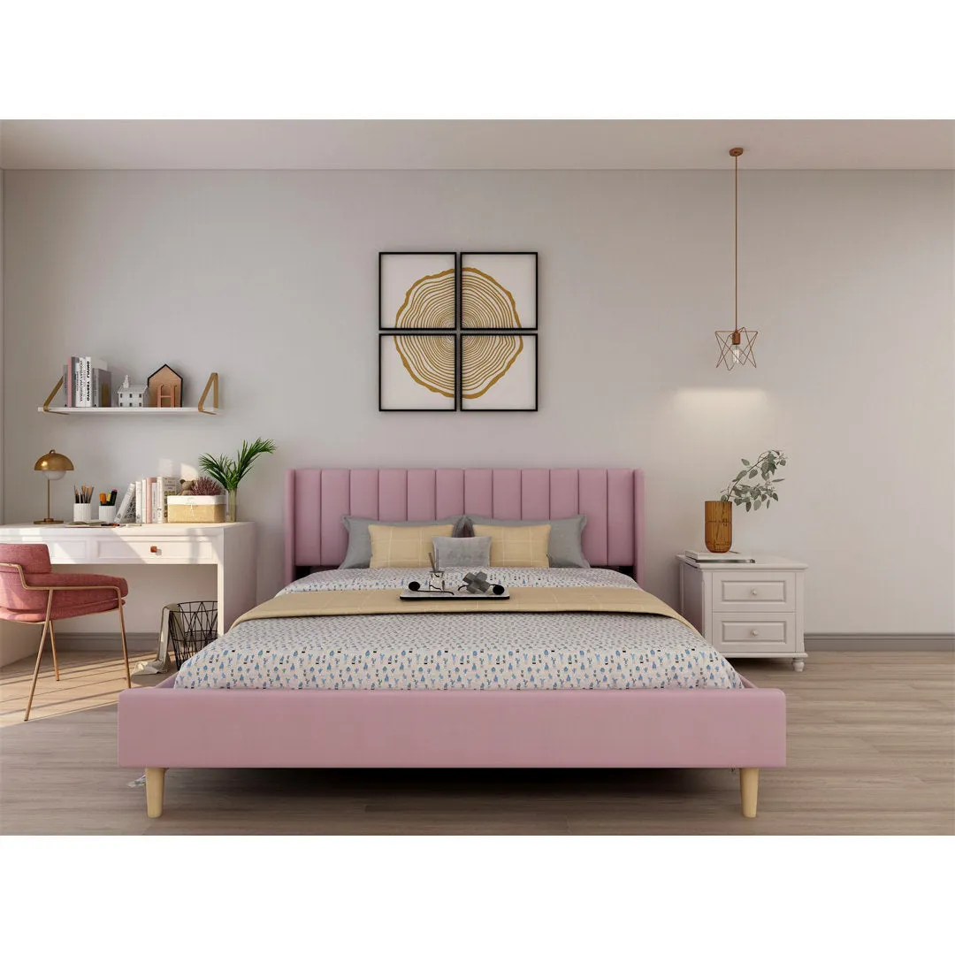 Eriksay Low Profile Upholstered Platform Bed with Wingback Headboard Wade Logan® Color: Pale Pink Velvet Size: King