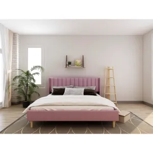 Eriksay Low Profile Upholstered Platform Bed with Wingback Headboard Wade Logan® Color: Pale Pink Velvet Size: King