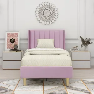 Eriksay Low Profile Upholstered Platform Bed with Wingback Headboard Wade Logan® Color: Pink Velvet Size: Twin