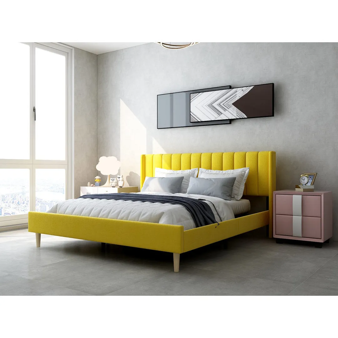 Eriksay Low Profile Upholstered Platform Bed with Wingback Headboard Wade Logan® Color: Yellow Velvet Size: King