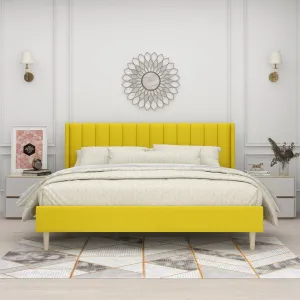 Eriksay Low Profile Upholstered Platform Bed with Wingback Headboard Wade Logan® Color: Yellow Velvet Size: King