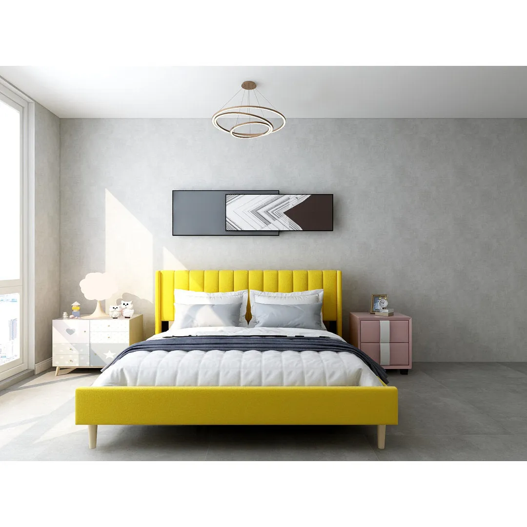 Eriksay Low Profile Upholstered Platform Bed with Wingback Headboard Wade Logan® Color: Yellow Velvet Size: King