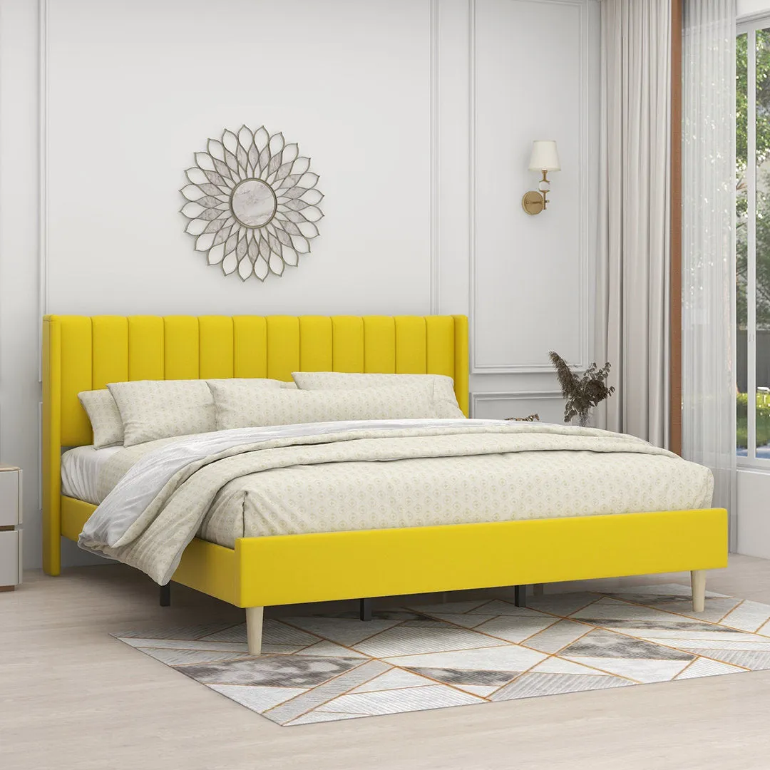 Eriksay Low Profile Upholstered Platform Bed with Wingback Headboard Wade Logan® Color: Yellow Velvet Size: King