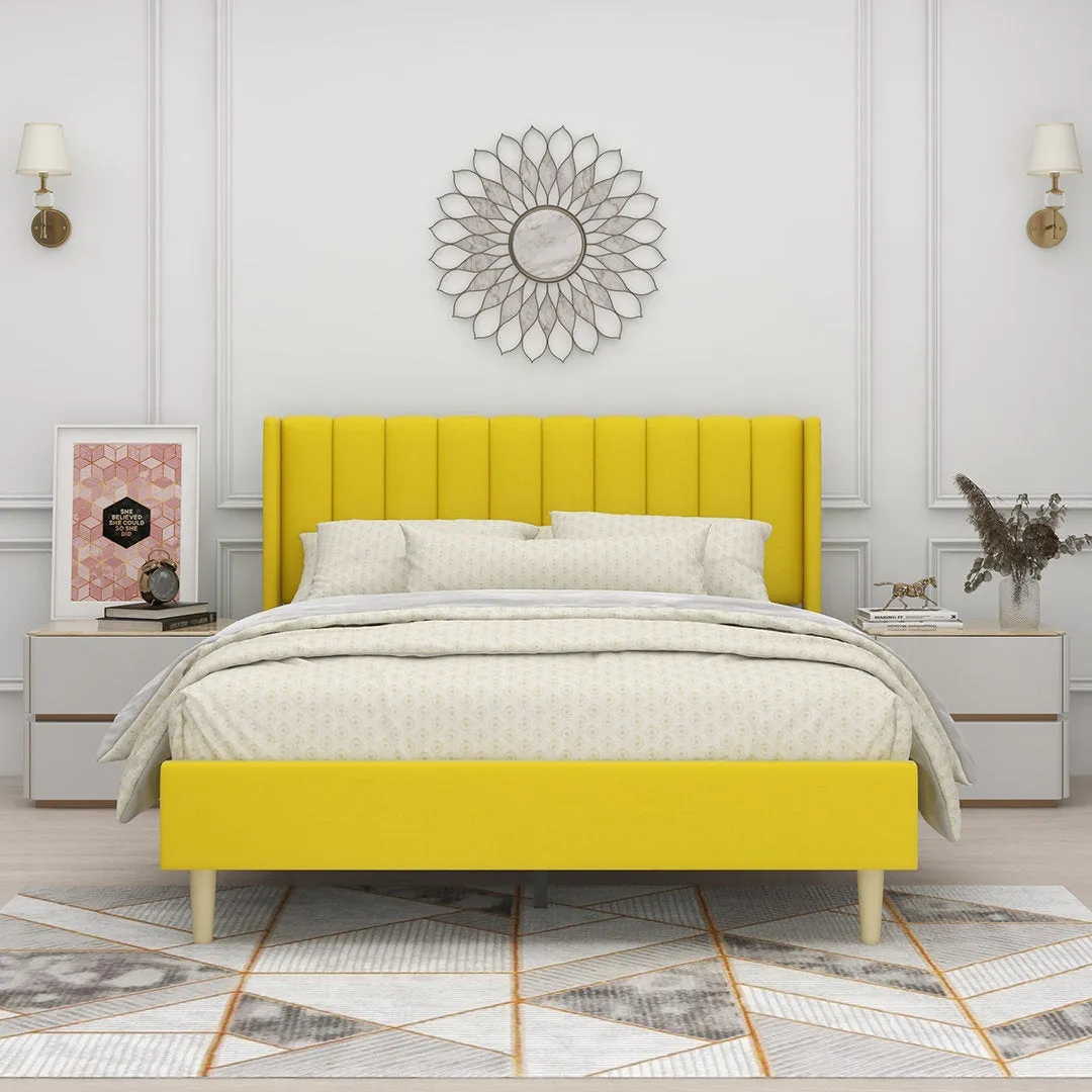 Eriksay Low Profile Upholstered Platform Bed with Wingback Headboard Wade Logan® Color: Yellow Velvet Size: Queen