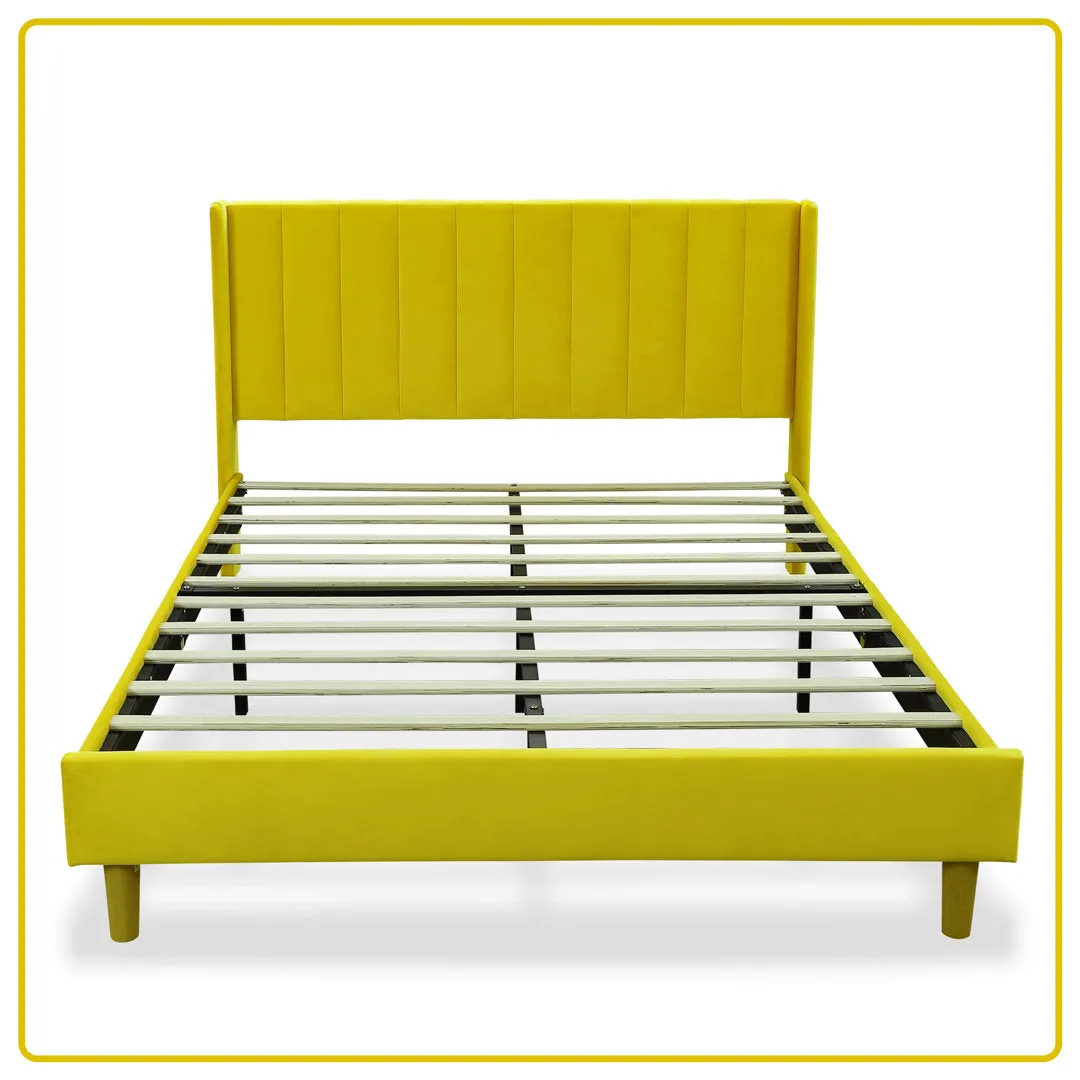Eriksay Low Profile Upholstered Platform Bed with Wingback Headboard Wade Logan® Color: Yellow Velvet Size: Queen