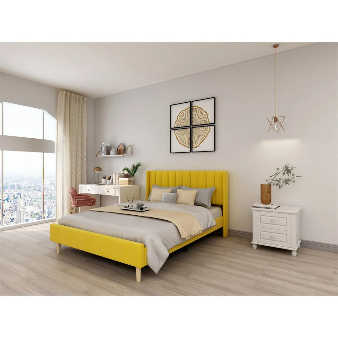 Eriksay Low Profile Upholstered Platform Bed with Wingback Headboard Wade Logan® Color: Yellow Velvet Size: Queen