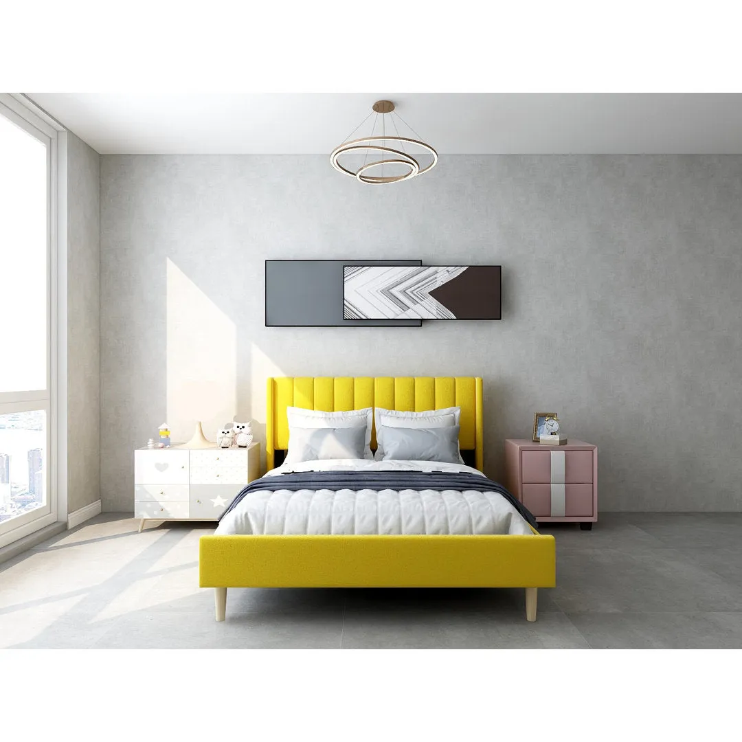 Eriksay Low Profile Upholstered Platform Bed with Wingback Headboard Wade Logan® Color: Yellow Velvet Size: Queen