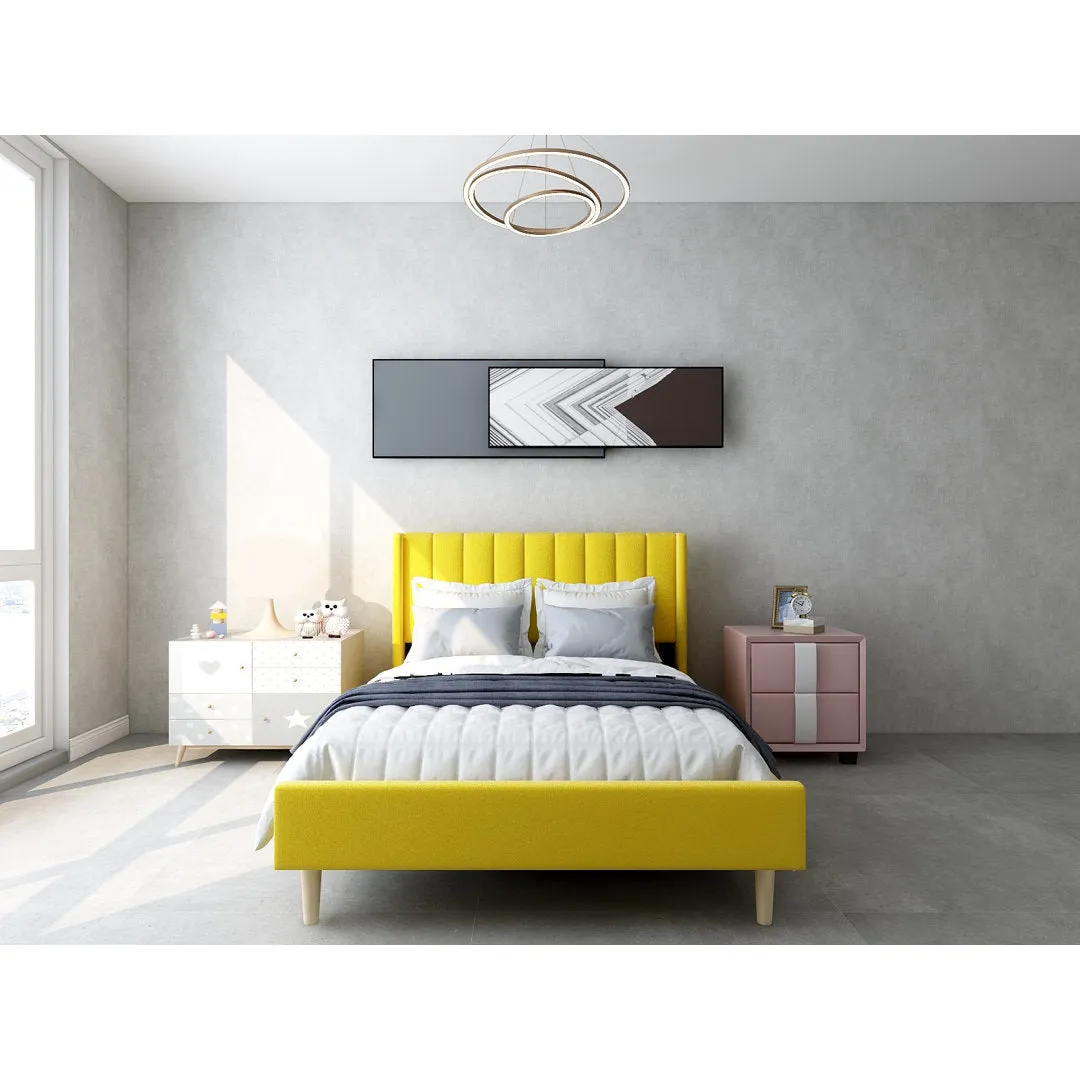 Eriksay Low Profile Upholstered Platform Bed with Wingback Headboard Wade Logan® Color: Yellow Velvet Size: Queen