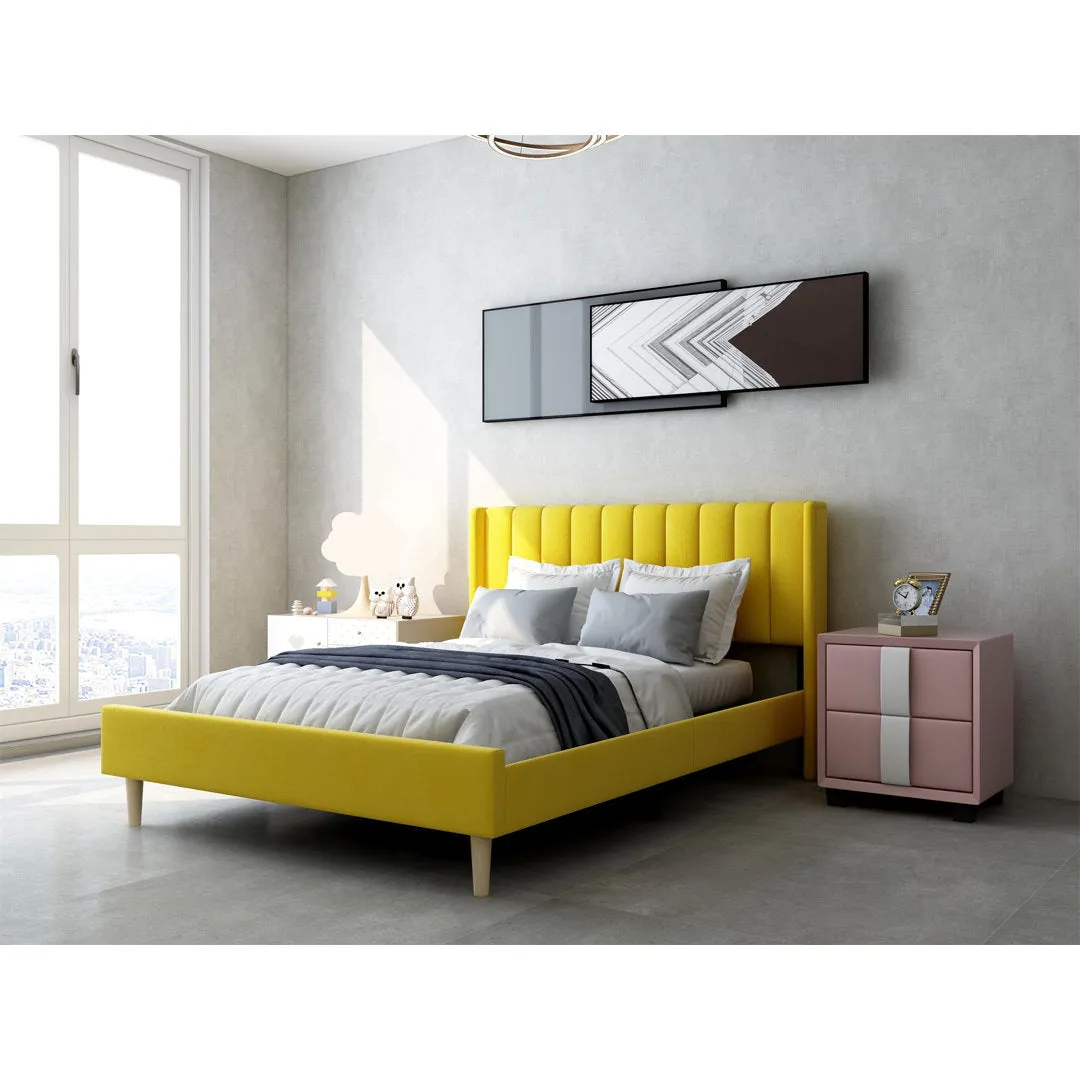 Eriksay Low Profile Upholstered Platform Bed with Wingback Headboard Wade Logan® Color: Yellow Velvet Size: Queen