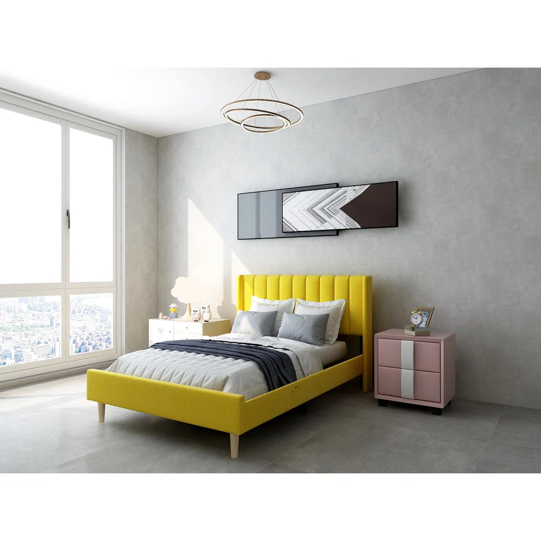 Eriksay Low Profile Upholstered Platform Bed with Wingback Headboard Wade Logan® Color: Yellow Velvet Size: Queen